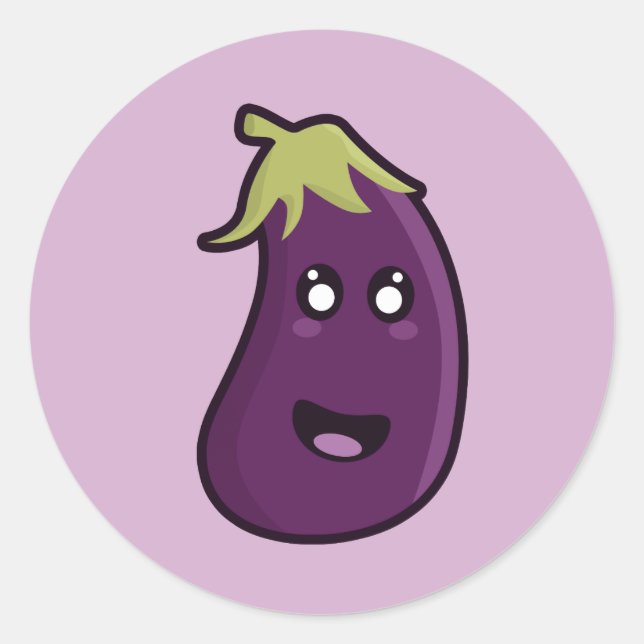 Kawaii eggplant classic round sticker (Front)