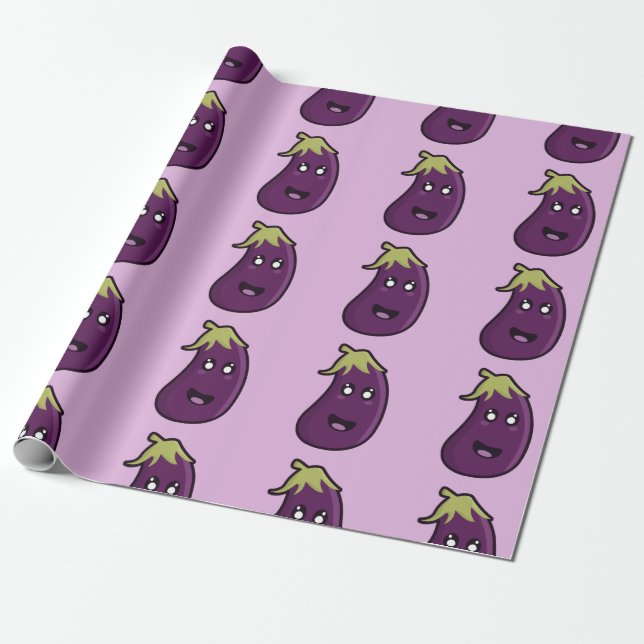 Kawaii eggplant wrapping paper (Unrolled)