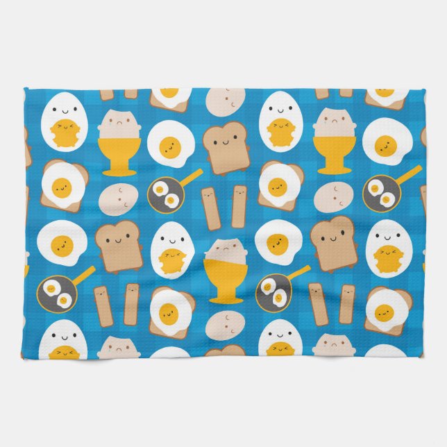 Kawaii Eggs For Breakfast Tea Towel (Horizontal)