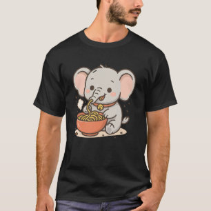 Kawaii Elephant Eating Ramen – Cute Noodle Bowl T-Shirt