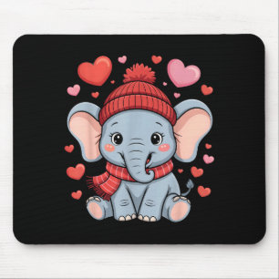 Kawaii Elephant Valentines Day Hearts Winter Scarf Mouse Mat