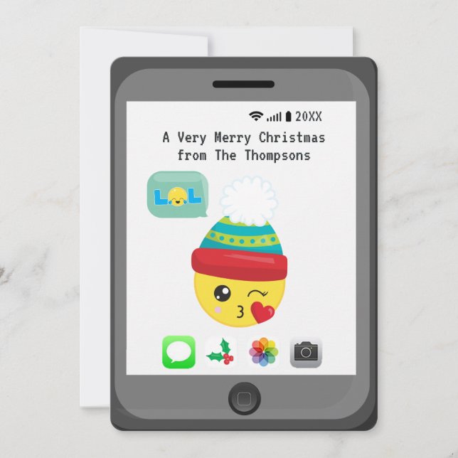 Kawaii Emoji themed Merry Christmas Greetings Card (Front)