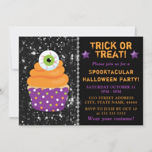 Kawaii Eyeball Halloween Cupcake Party Invitation (Front)