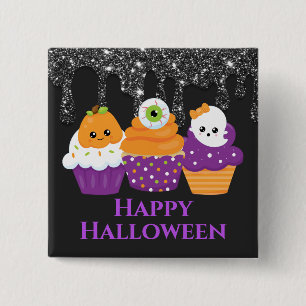 Kawaii Eyeball Pumpkin Ghost Halloween Cupcakes 15 Cm Square Badge