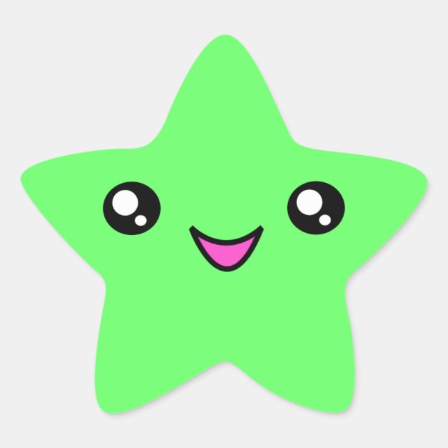 Kawaii Face Green Star Sticker (Front)