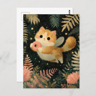 Kawaii Fairy Cat with Doughnut Postcard