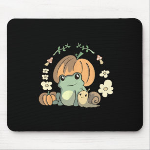 Kawaii Fall Cottagecore Aesthetic Frog With Pumpki Mouse Mat