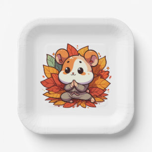 Kawaii fall hamster yoga paper plate