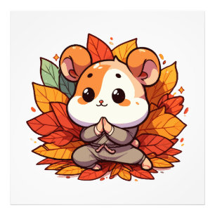 Kawaii fall hamster yoga photo print