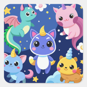 Kawaii Fantasy Creatures Square Sticker