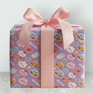 Kawaii Fast Food Burger Donut Pattern Wrapping Paper