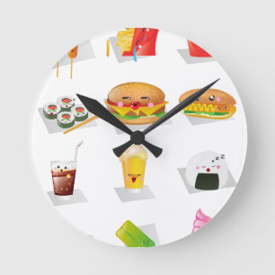 kawaii fast food round clock
