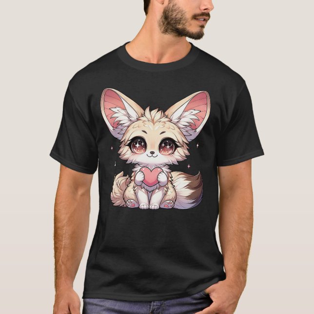 Kawaii Fennec Fox Valentines Day Kids Teen Girls O T-Shirt (Front)