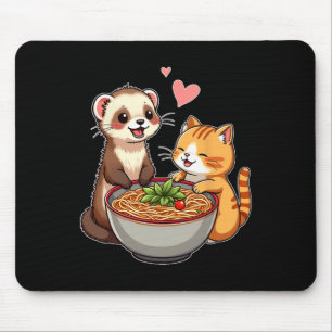 Kawaii Ferret And Cat Eating Ramen Cute Japanese A Mouse Mat