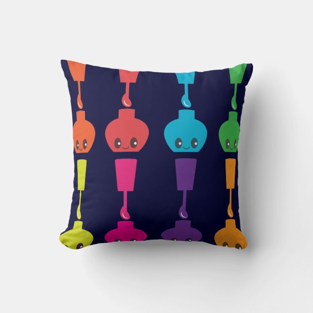 Kawaii Fingernail Polish Throw Pillow (Front)
