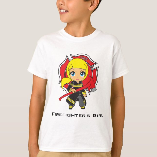 Kawaii Firefighter Girl - Customisable T-Shirt (Front)