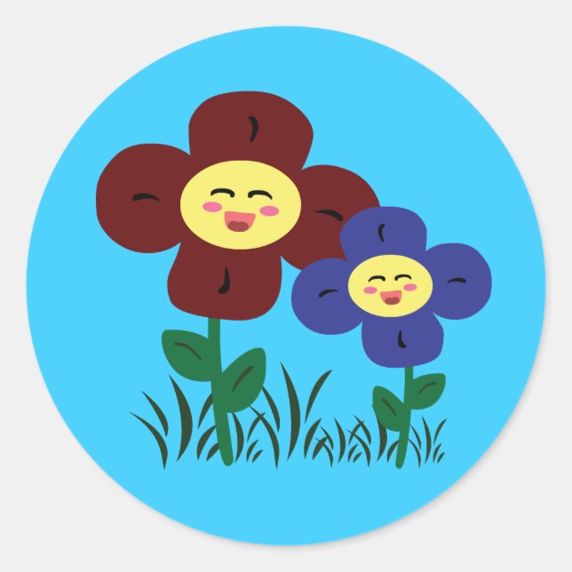 Kawaii Flowers Classic Round Sticker (Front)
