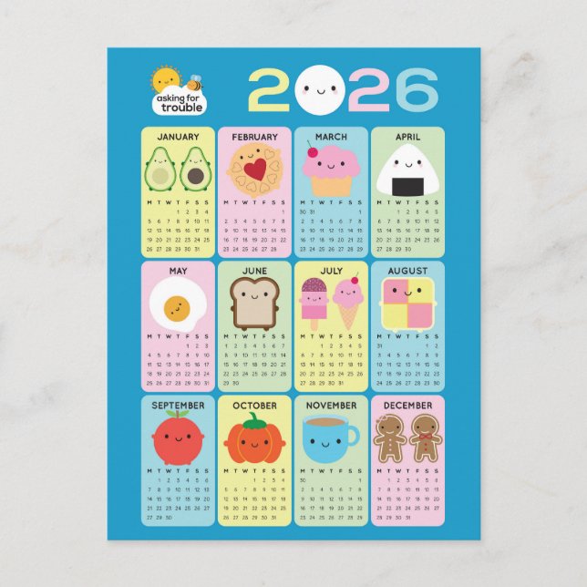 Kawaii Food 2026 Calendar Postcard (Front)