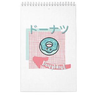 kawaii food- cute Doughnut, pink, turquoise Calendar