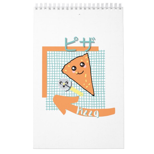 kawaii food- cute pizza, orange, turquoise calendar (Cover)