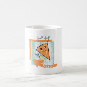 kawaii food- cute pizza, orange, turquoise coffee mug