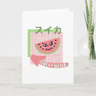 kawaii food- cute Watermelon, pink, green Card