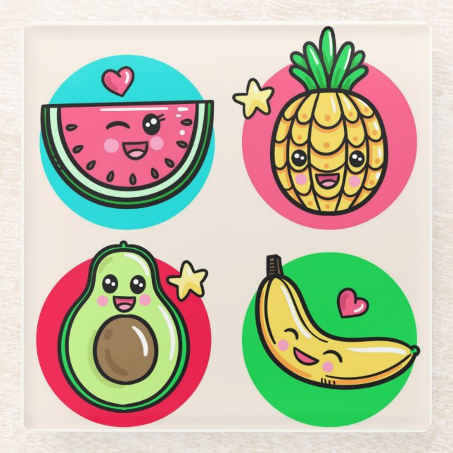 Kawaii Food Glass Coaster (Front)