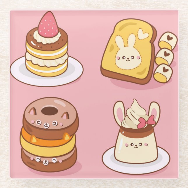 Kawaii Food Glass Coaster (Front)