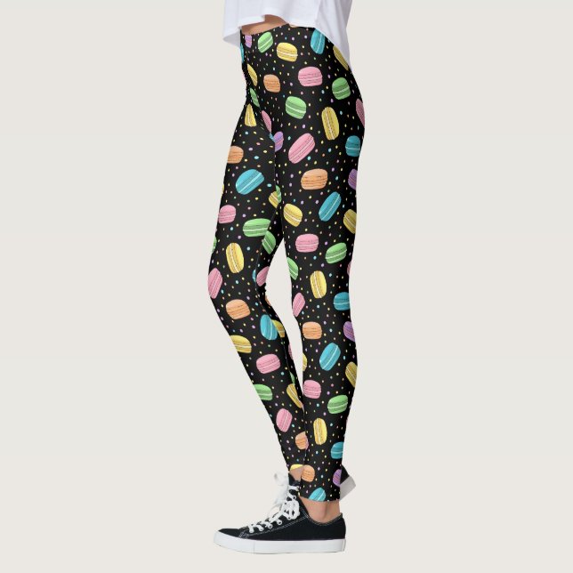 Kawaii Food Pastel French Macarons Pattern Leggings (Left)