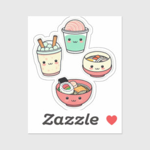 Kawaii Food Stickers   Cute Bubble Tea, Sushi, Ram