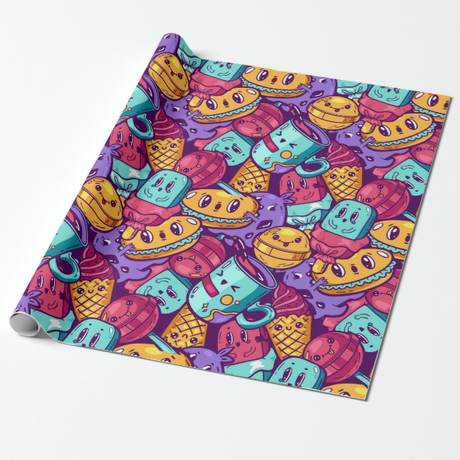 Kawaii Food Wrapping Paper (Unrolled)
