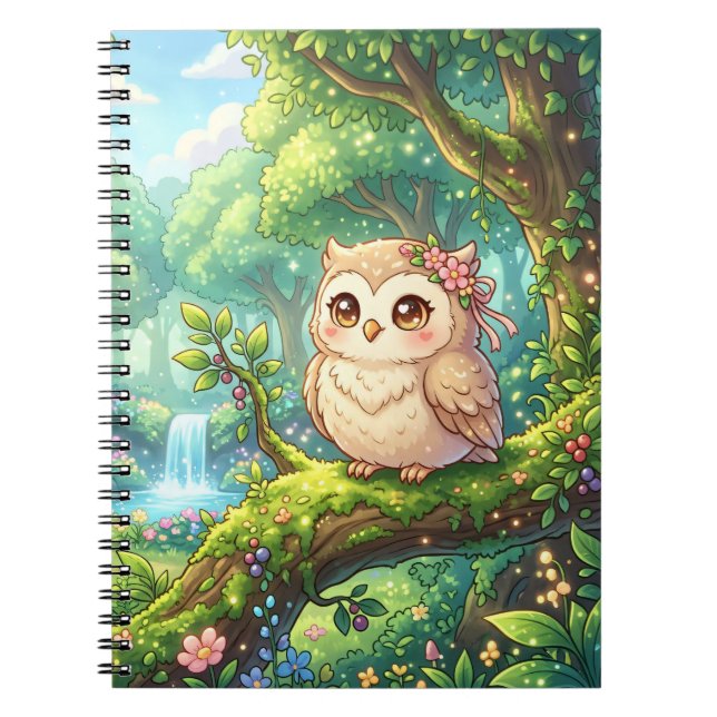 Kawaii Forest Owl Spiral Notebook (Front)