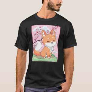 Kawaii Fox Japanese Kitsune Sakura Cherry Blossom T-Shirt
