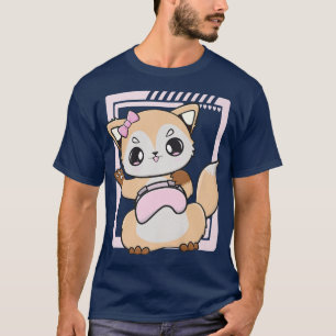 Kawaii Fox Plays Cute Game For Computer Player And T-Shirt