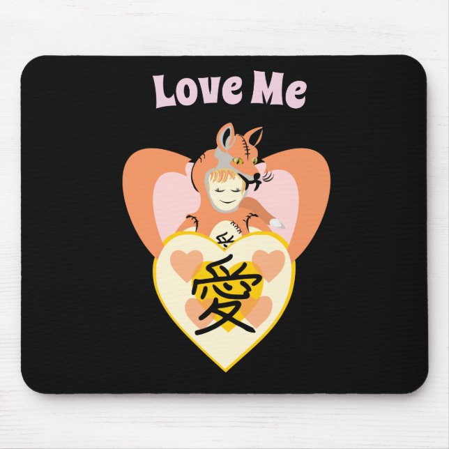 Kawaii Foxy Cosplay Love Heart Mouse Mat (Front)