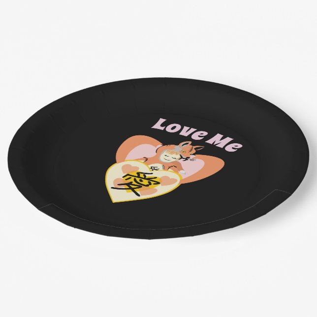 Kawaii Foxy Cosplay Love Heart Paper Plate (Angled)