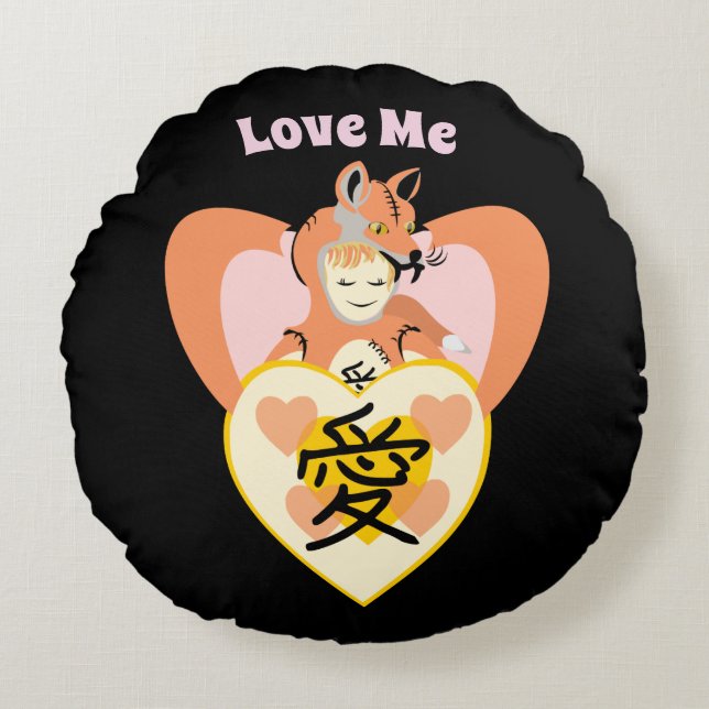 Kawaii Foxy Cosplay Love Heart Round Cushion (Front)