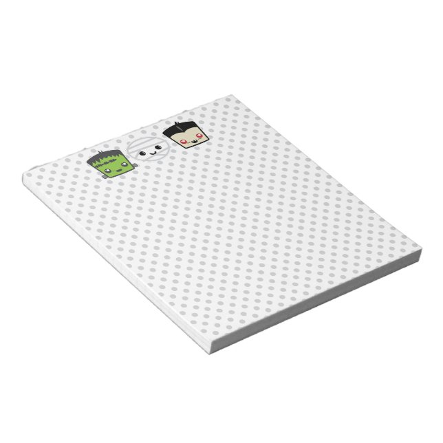 Kawaii Frankenstein Mummy Dracula Notepad (Angled)
