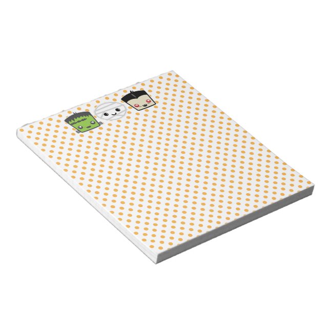 Kawaii Frankenstein Mummy Dracula Notepad (Angled)