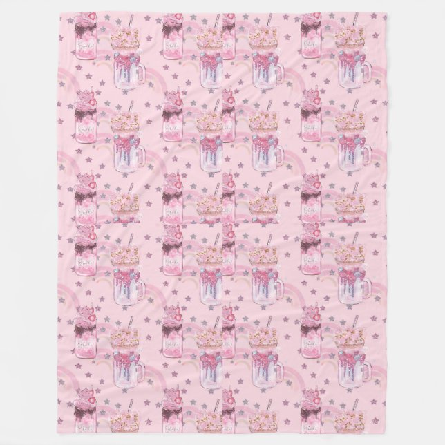 Kawaii Freakshake Pattern – Pastel Purple Fleece Blanket (Front)