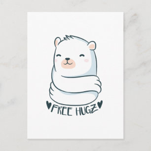 Kawaii FREE HUGS Polar Bear White Cute Love Postcard