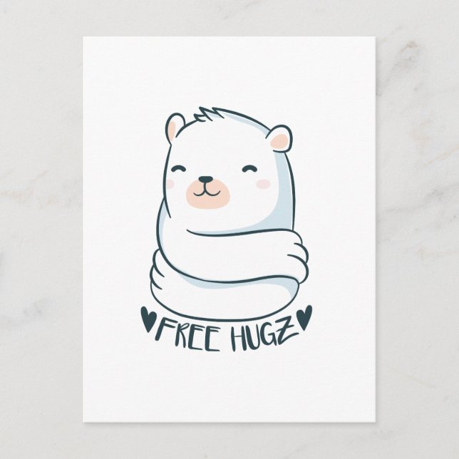 Kawaii FREE HUGS Polar Bear White Cute Love Postcard (Front)