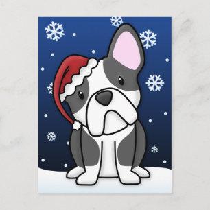 Kawaii French Bulldog Christmas Postcard (B&W)