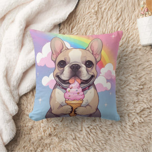 Kawaii French Bulldog Ice cream Rainbow Cushion
