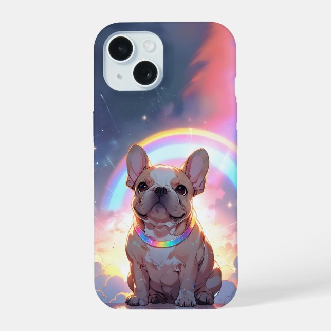 Kawaii French Bulldog Rainbow Sky Clouds iPhone 15 Case (Back)
