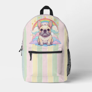Kawaii French Bulldog Rainbow Sky Clouds Printed Backpack