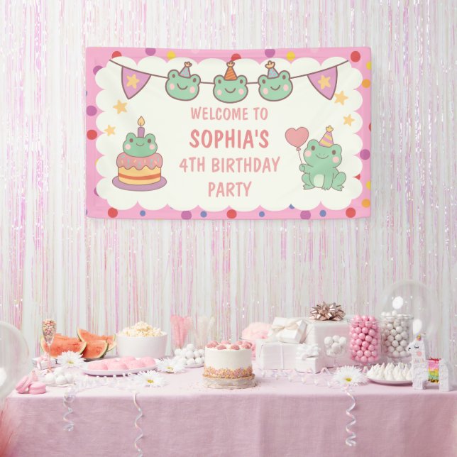 Kawaii Frog Custom Birthday Banner (Party)