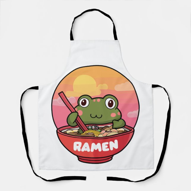 Kawaii frog eating ramen apron (Front)