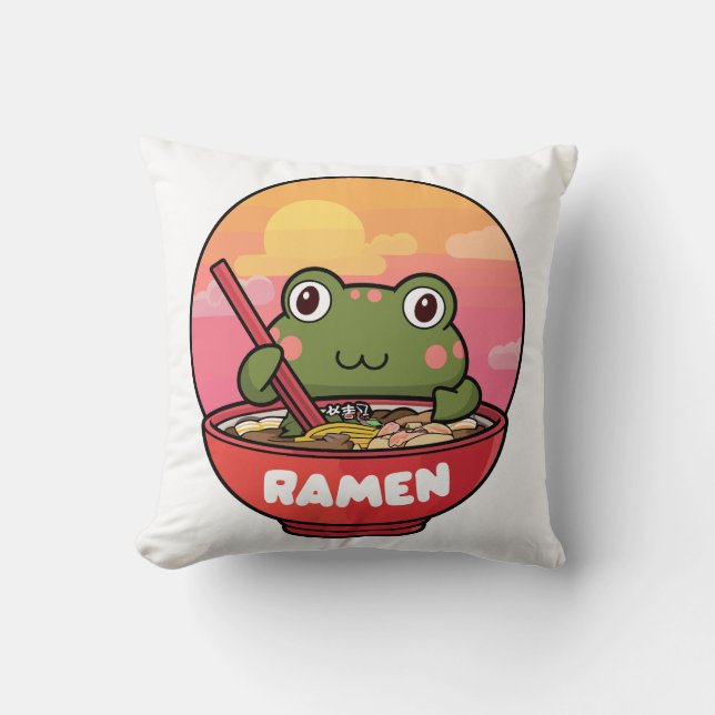 Kawaii frog eating ramen cushion (Front)