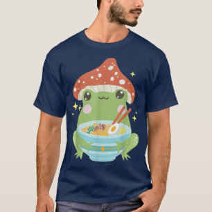 Kawaii Frog Eating Ramen Cute Cottagecore Frog Mus T-Shirt